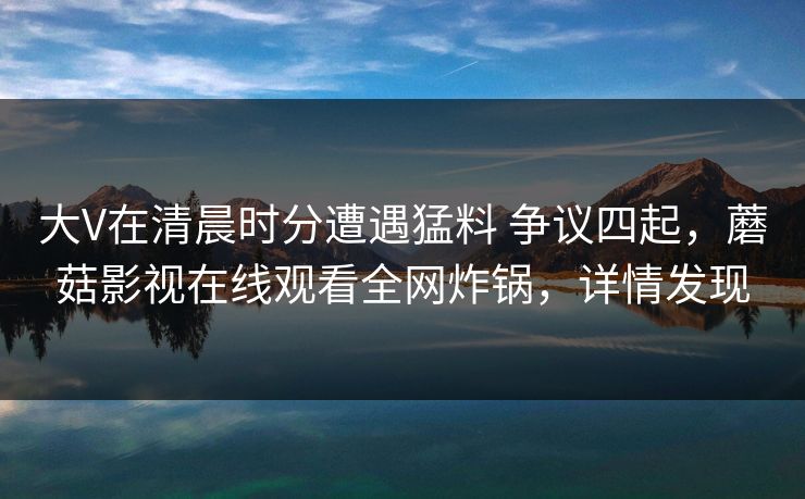 大V在清晨时分遭遇猛料 争议四起，蘑菇影视在线观看全网炸锅，详情发现